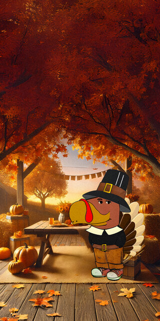 Chill Guy wearing a ostrich costume under the trees