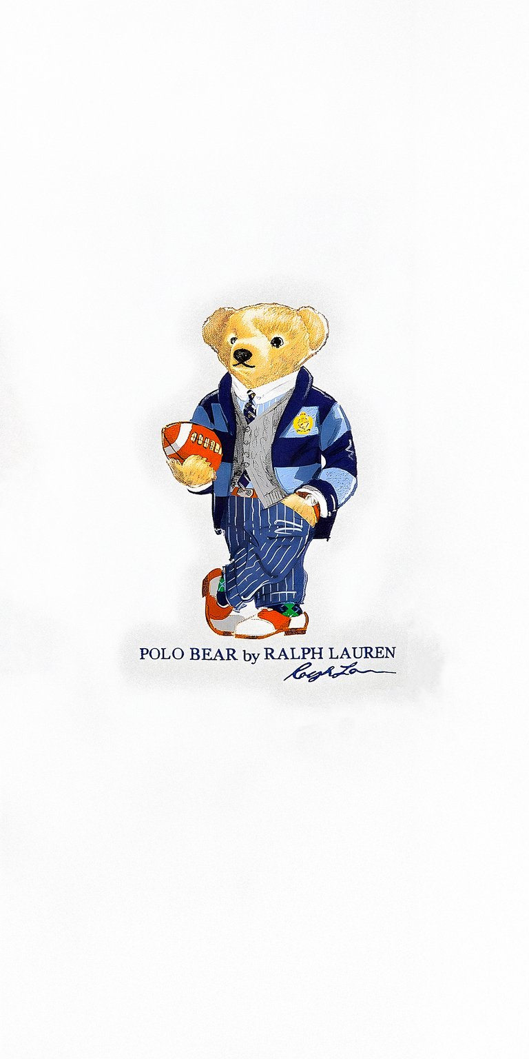 Ralph Lauren bear with signature wallpaper 4k
