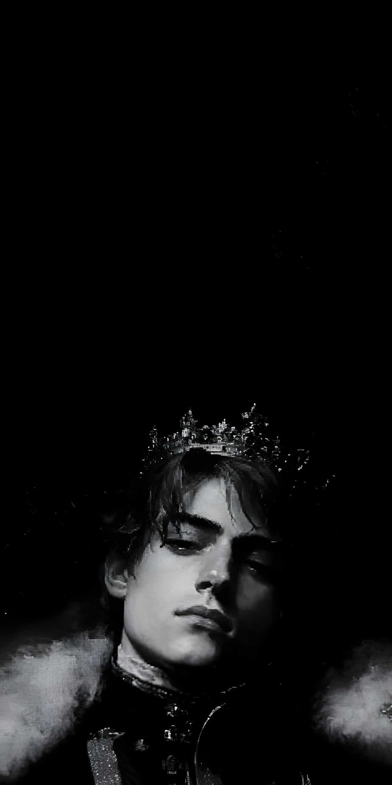 Elevate your iPhone with this striking King wallpaper in 4K resolution, showcasing a detailed crown and a regal fur collar. This wallpaper features a captivating portrait with a monochrome palette and subtle shading.