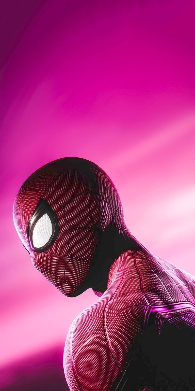 This 3D wallpaper features a high-detail close-up of Spider-Man against a vibrant pink gradient. It is the perfect aesthetic wallpaper for any iPhone user looking for a bold superhero look.