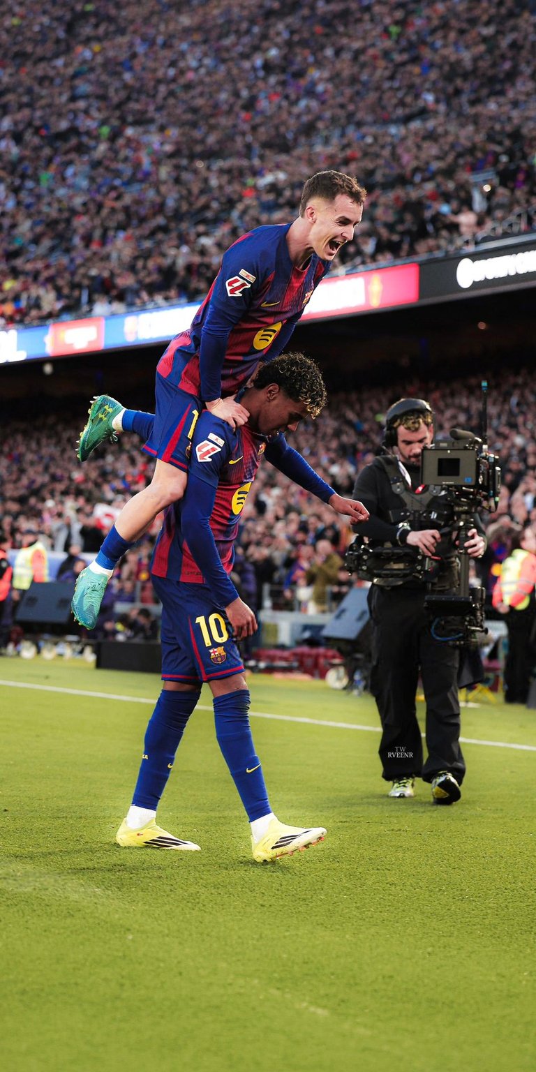 FC Barcelona 4K wallpaper presented in Aesthetic wallpapers style, capturing a joyful on-pitch celebration with cinematic depth. This wallpaper is optimized for iPhone, featuring vibrant red and blue colors, natural stadium lighting, and an energetic, triumphant match-day mood that works perfectly as a wallpaper.