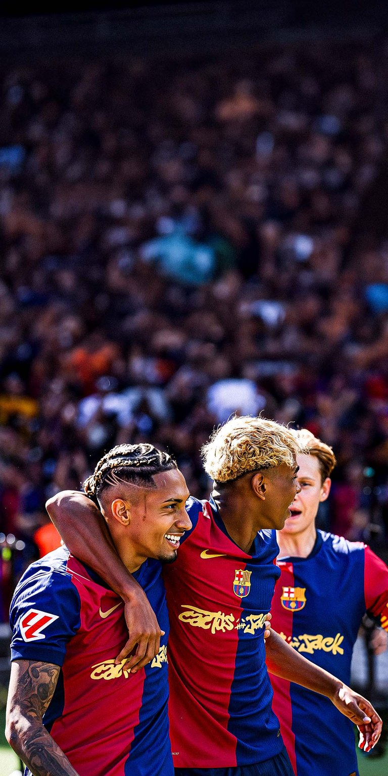 Raphina, Ferran Torres and Lamine Yamal of FC Barcelona during the LaLiga match Wallpaper