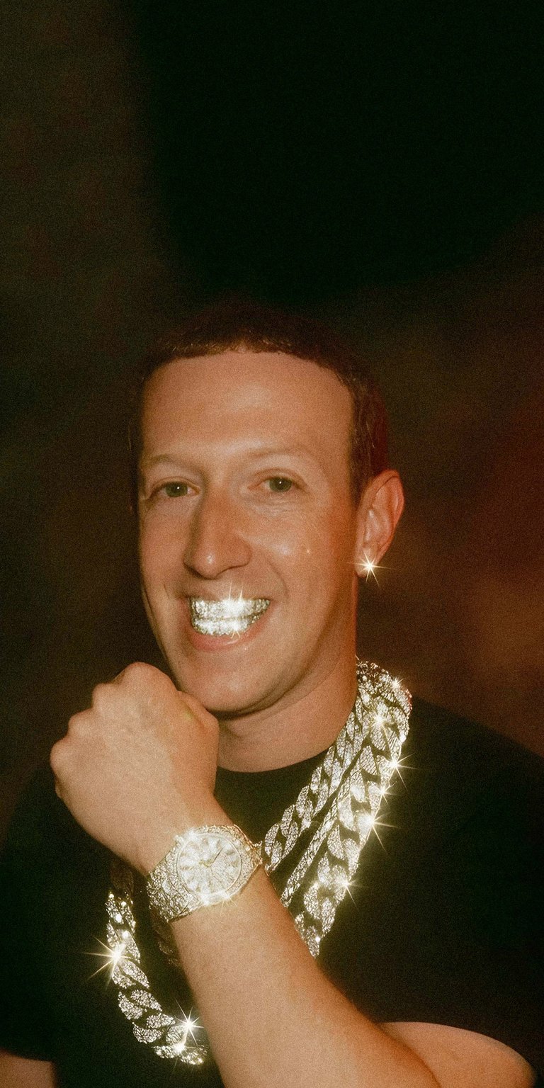 Download this Mark Zuckerberg 4K wallpaper to customize your iPhone! This wallpaper features Zuckerberg sporting sparkling diamond grills, a matching watch, and a heavy chain.