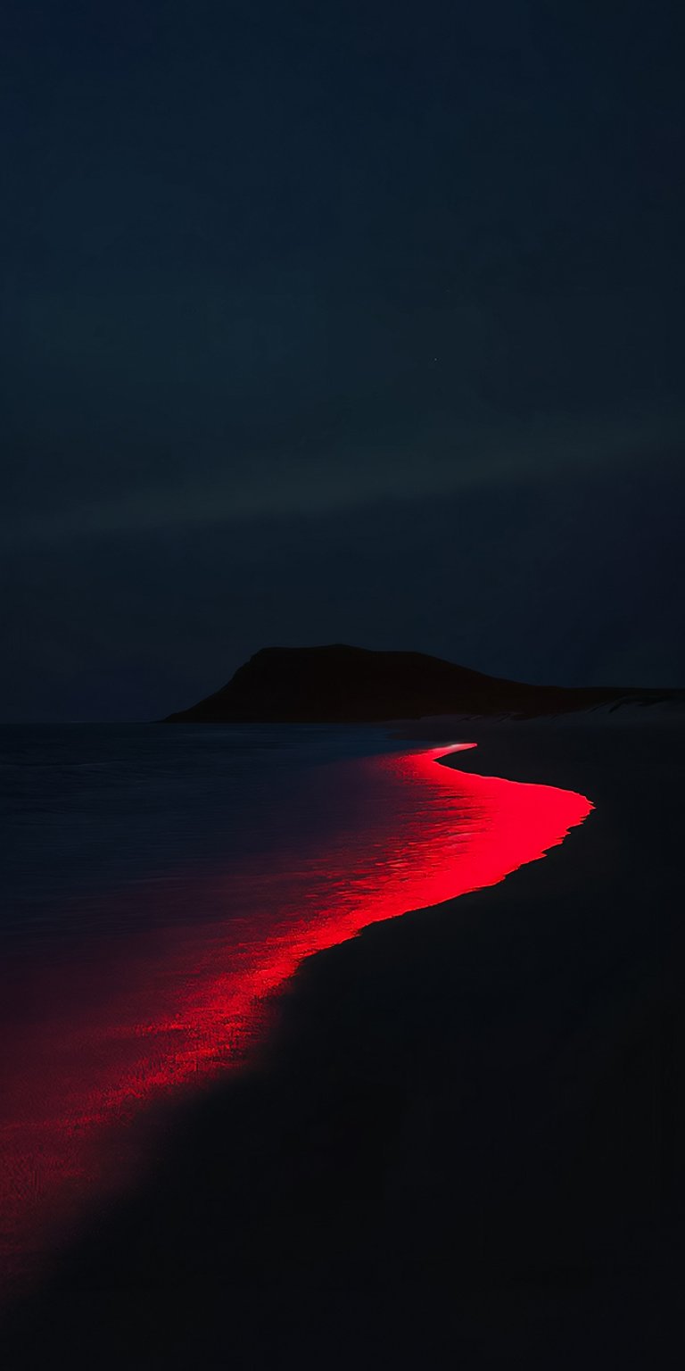 Ocean glowing red wave at night wallpaper iPhone 4K