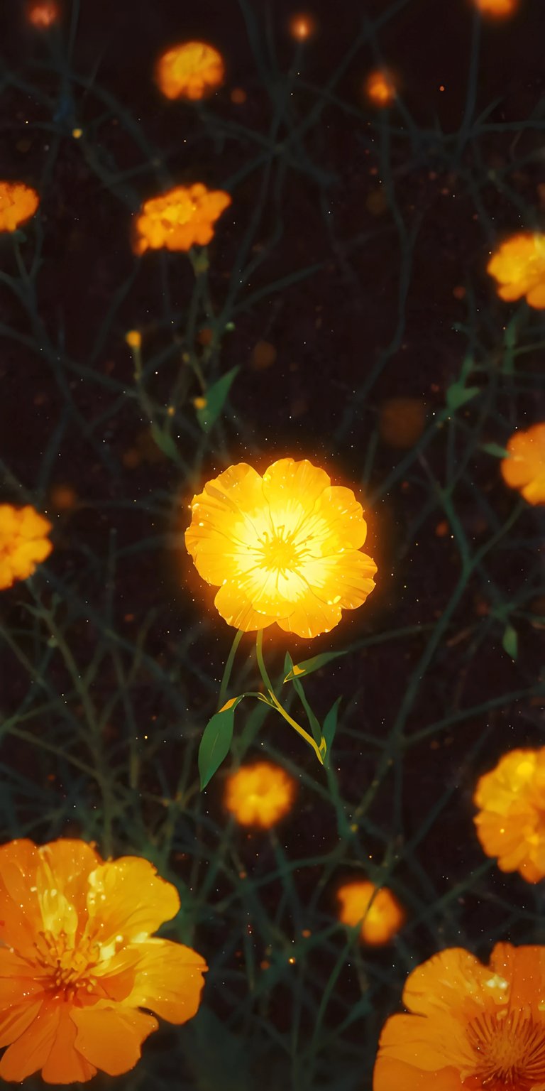 Download this striking moss rose 4K wallpaper for your iPhone, showcasing golden flowers against a dark backdrop. The wallpaper also features delicate stems and scattered sparkles, adding a touch of magic.