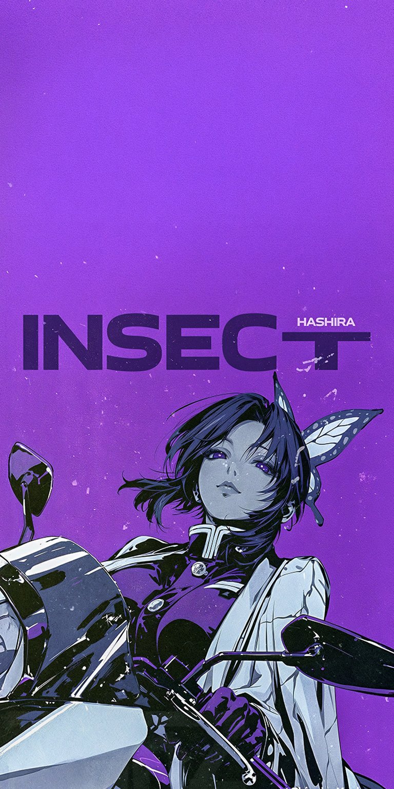 This image is a fan-art wallpaper of Shinobu Kocho, the Insect Hashira from the anime and manga series Demon Slayer in stunning HD clarity