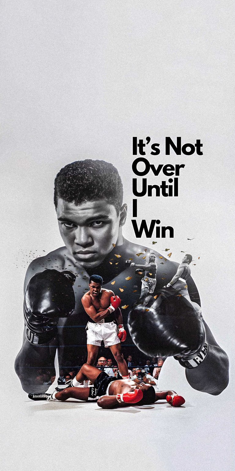 This Muhammad Ali aesthetic wallpaper features an iconic boxing scene with motivational text. It serves as an inspiring daily reminder for your iPhone home screen.
