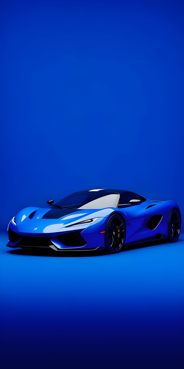 Download this Aria wallpaper in stunning 4K resolution to enhance your iPhone's display. The sleek, azure sports car features a black hood stripe and aerodynamic side vents against a monochromatic backdrop, making this wallpaper a must-have.