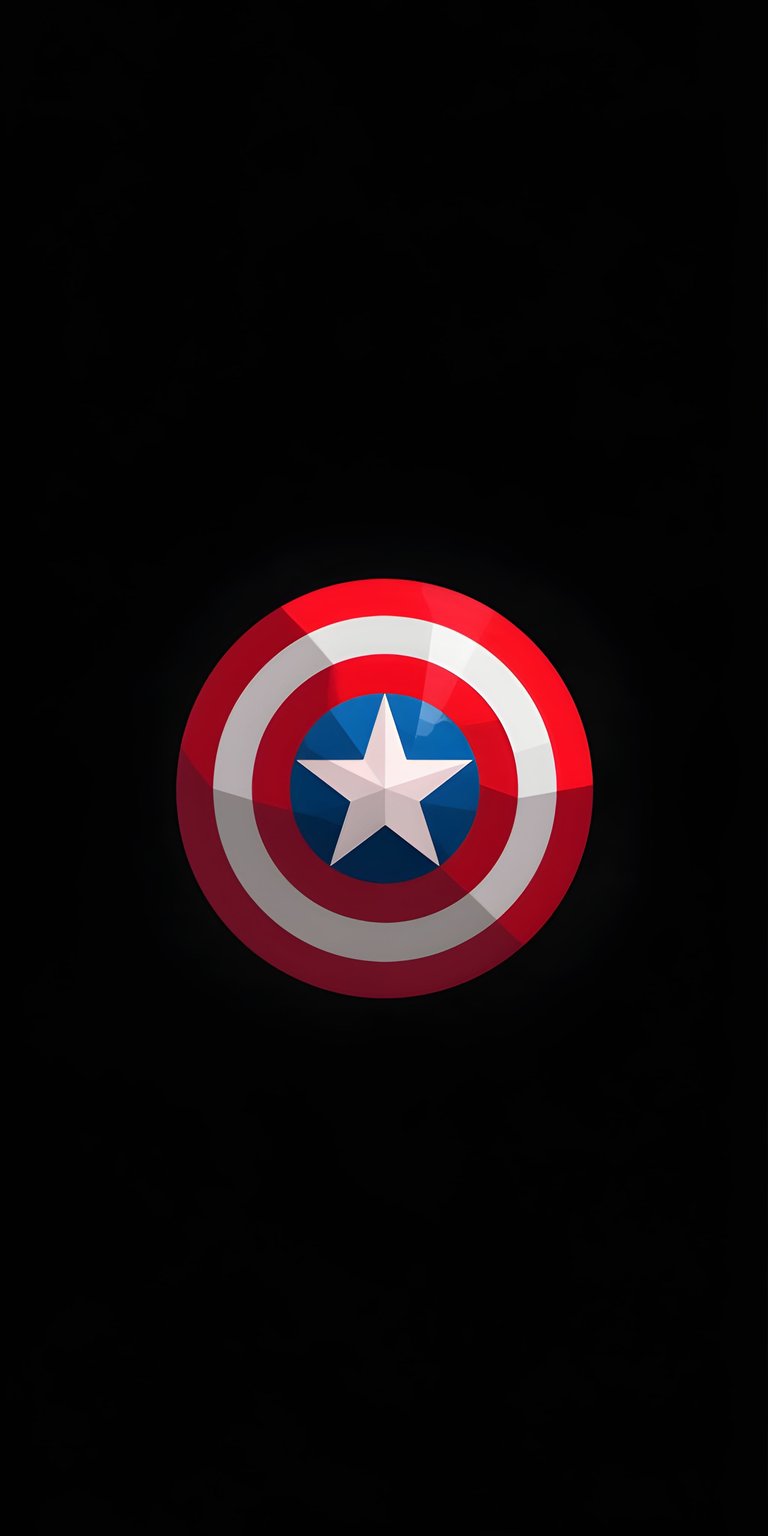Minimalist Captain America shield wallpaper set against a deep black background. This sleek movie-themed wallpaper is optimized for iPhone OLED displays.