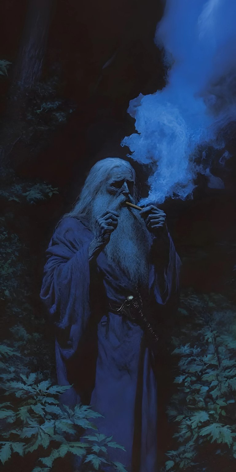 Wizard smoking in the forest 4K iPhone wallpaper