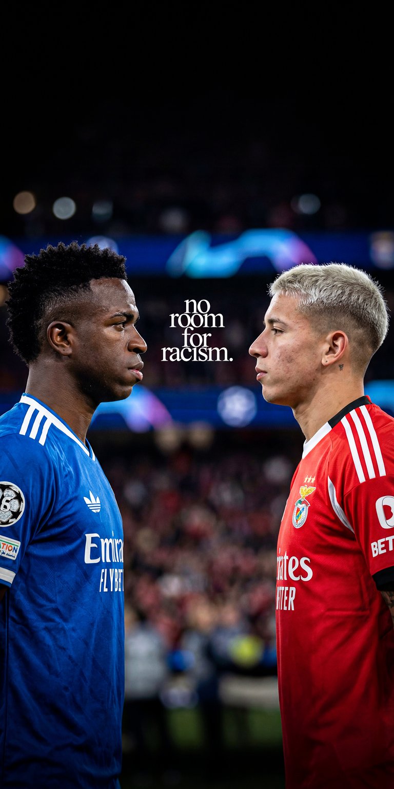 Vinicius Junior Prestianni 4K wallpaper capturing an intense face-off moment under bright stadium lights with strong color contrast and dramatic shadows. This wallpaper blends rivalry, energy, and bold composition in a striking Aesthetic wallpapers style, perfect for iPhone lock screen and home screen.