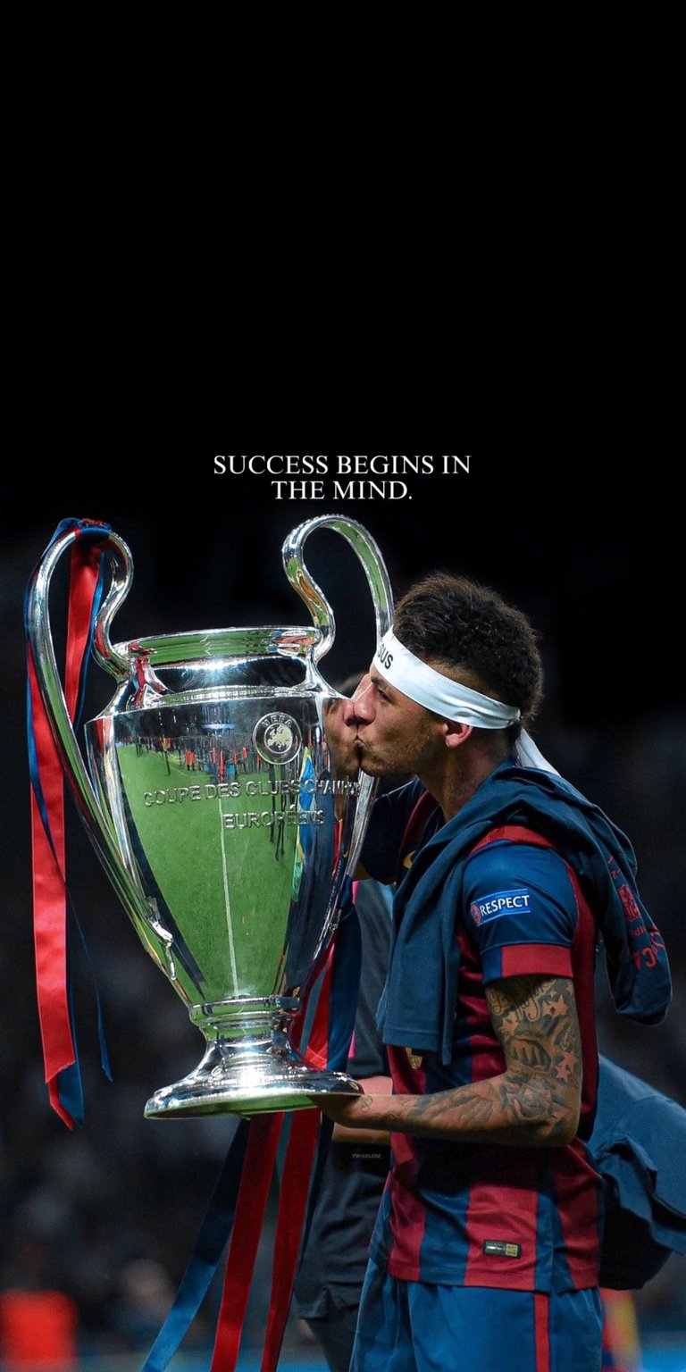 Neymar Jr wallpaper for iPhone capturing a championship moment as he kisses a trophy under stadium lights. This Aesthetic wallpapers style wallpaper features rich silver highlights, deep shadows, and a powerful victorious mood, making it a striking wallpaper.