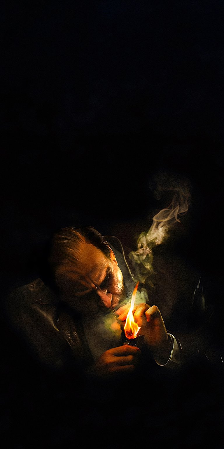 Penguin smoking in the dark wallpaper