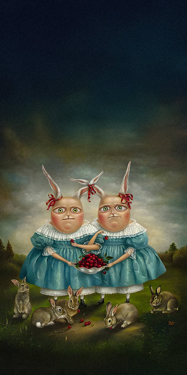 Bunny Meme with bunnies feeding abstract iPhone 4K Wallpaper