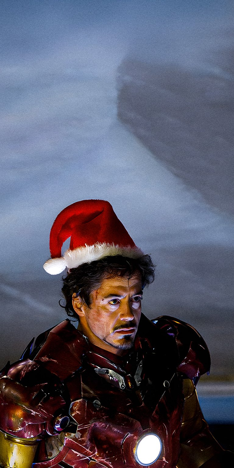 Iron man wearing christmas santa hat wallpaper 4k