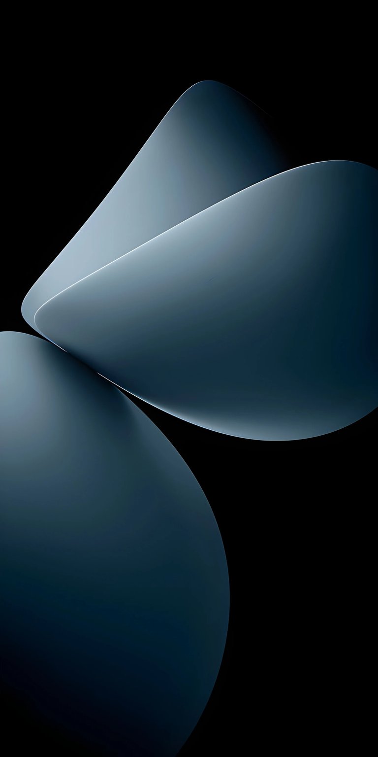 This sleek abstract wallpaper in 4K resolution is perfect for your iPhone, featuring layered, curved shapes in muted blue against a deep black background. Download this elegant wallpaper to add a modern touch to your device.
