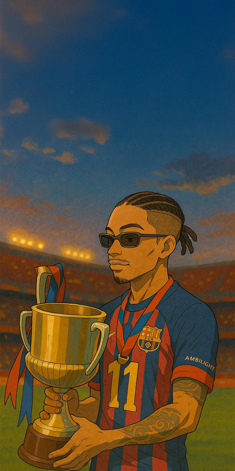 Raphinha Holding Copa del Rey Trophy Ghibli Art Wallpaper HD mobile