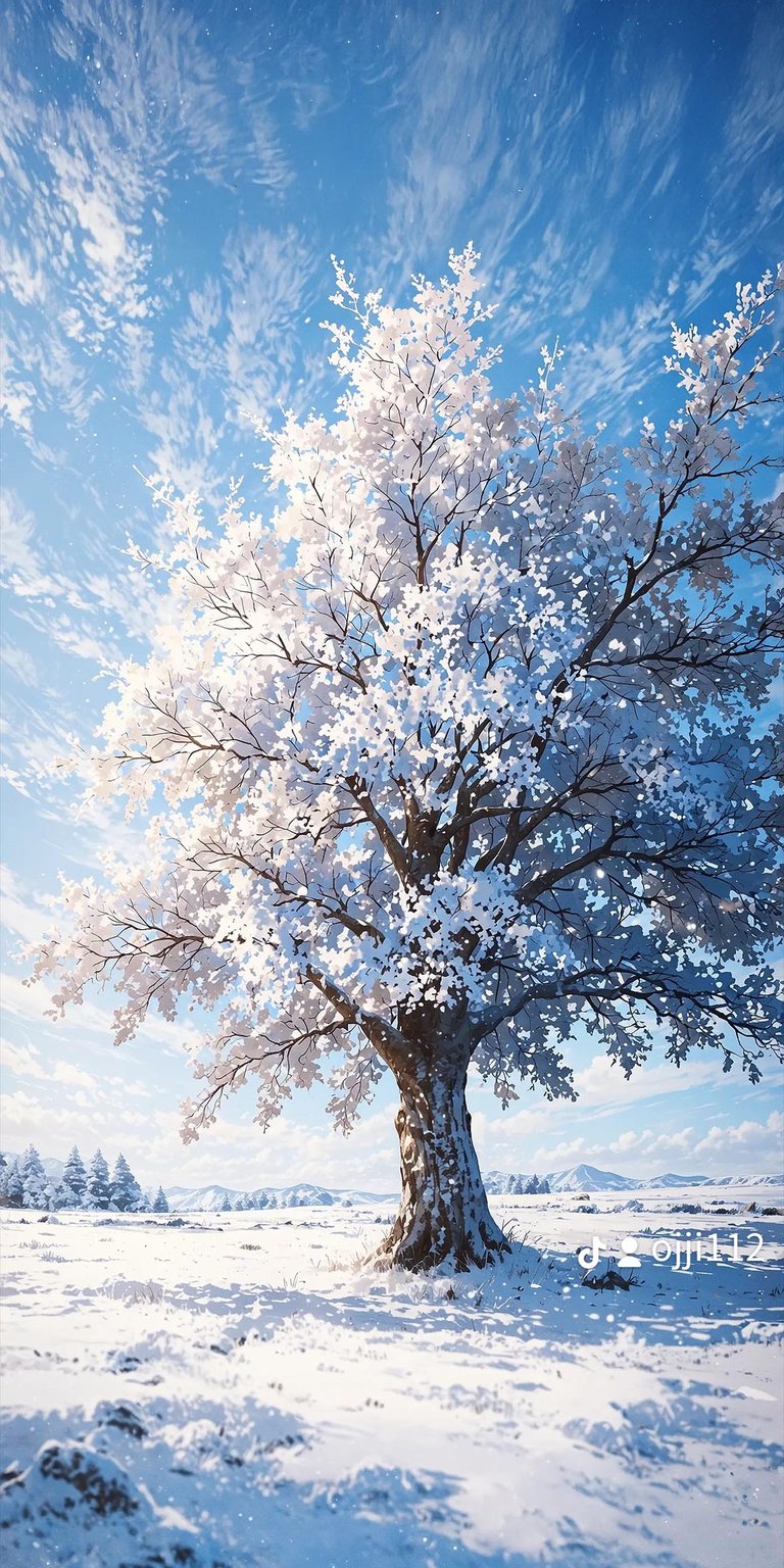 Winter tree with frost and snow iPhone wallpaper 4K