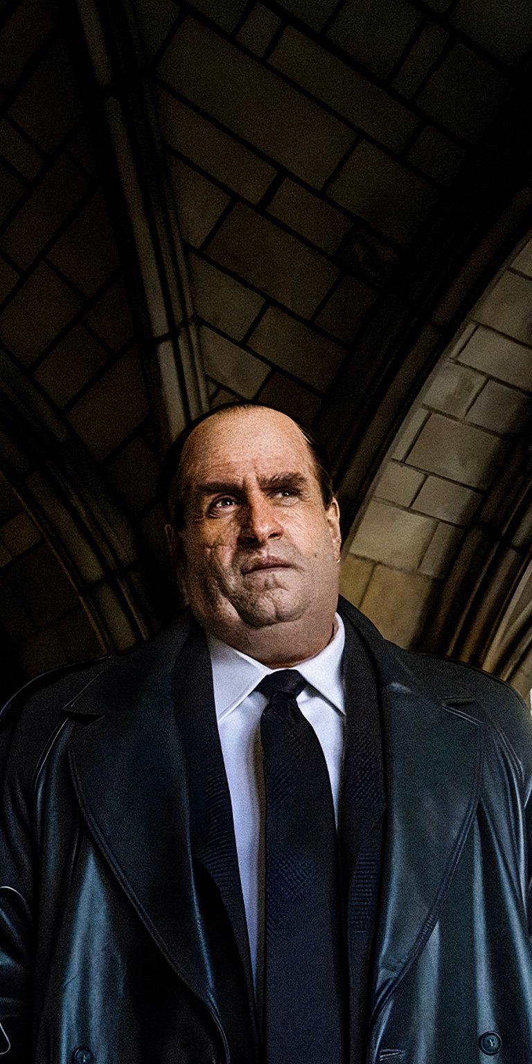 Penguine in black leather coat wallpaper in HD