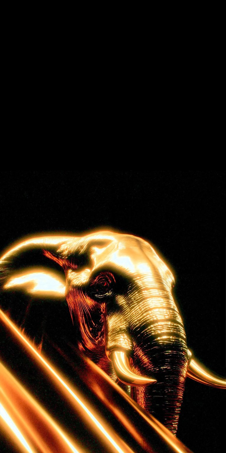 Download this stunning Elephant 4K wallpaper for your iPhone! Witness the elephant rendered in vibrant gold, with glowing tusks and linear light streak.