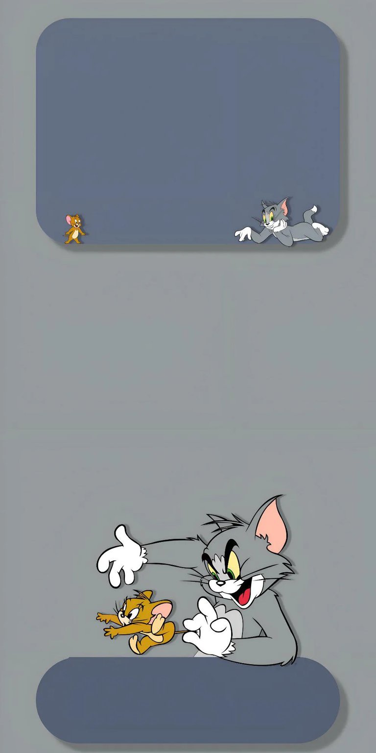 This 4K wallpaper features the classic duo, Tom and Jerry, in a vertical layout perfect for your iPhone. Notice Jerry's dynamic running pose and Tom's expressive, playful grin against the simple gray background, making this wallpaper a nostalgic treat.