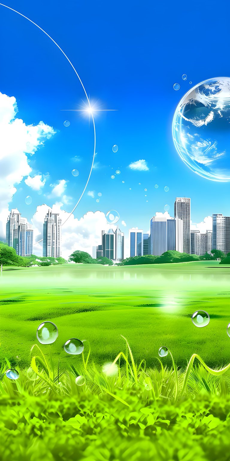 Download this stunning cityscape 4K wallpaper, perfect for your iPhone, featuring a lush green field, crystal-clear bubbles, and a glowing sun. This vibrant wallpaper brings a fresh, modern look to your mobile device.