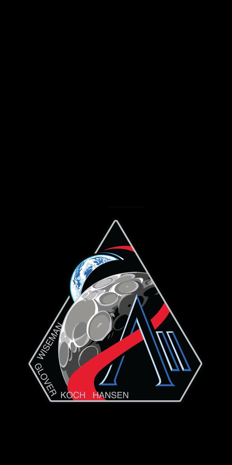 This 4K wallpaper features the Artemis mission patch, perfect for your iPhone. The design includes the Earth, moon, and a bold red streak against a black background.