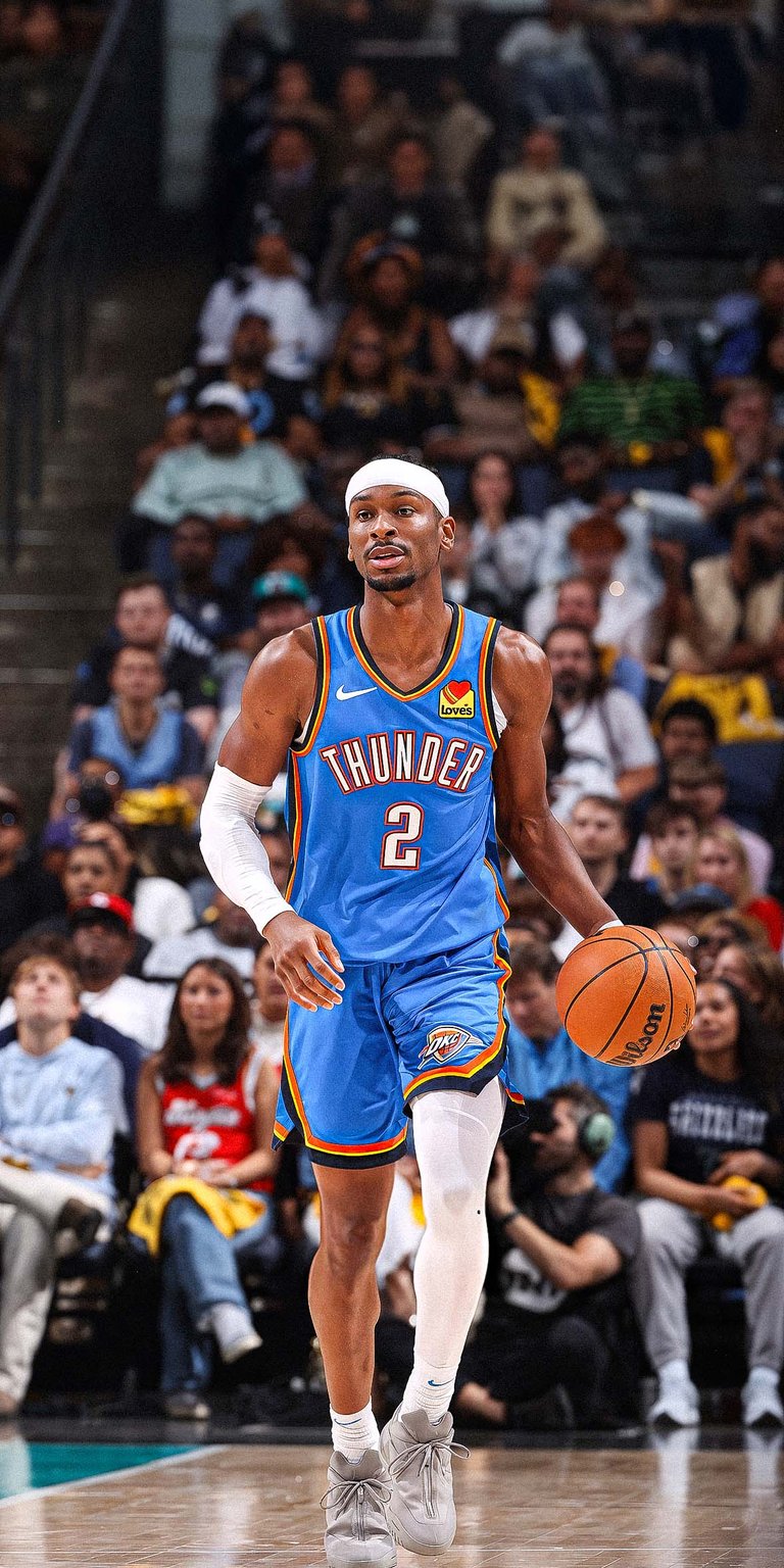 Shai Gilgeous-Alexander of the Oklahoma City Thunder dribbles the ball Wallpaper