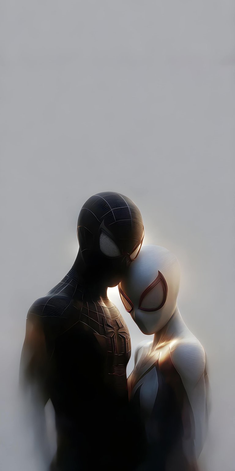 Featuring Miles Morales and Gwen Stacy in a tender moment, this 4K wallpaper captures the beautiful 3D spatial art style of the Spider-Verse films. This vibrant wallpaper for iPhone emphasizes the unique lighting and expressive character design of the animated multiverse.