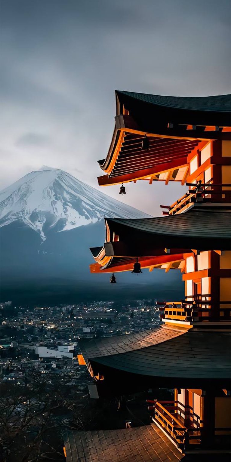 Portrait picture mount fuji with pagoda hd wallpaper