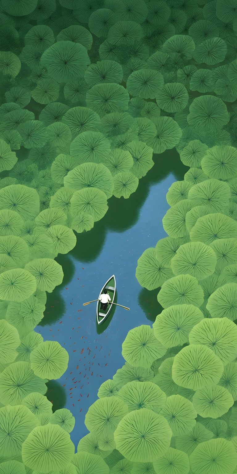 Boat in lily pad pond iPhone wallpaper HD