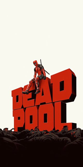 Deadpool sitting on the top of his name wallpapers