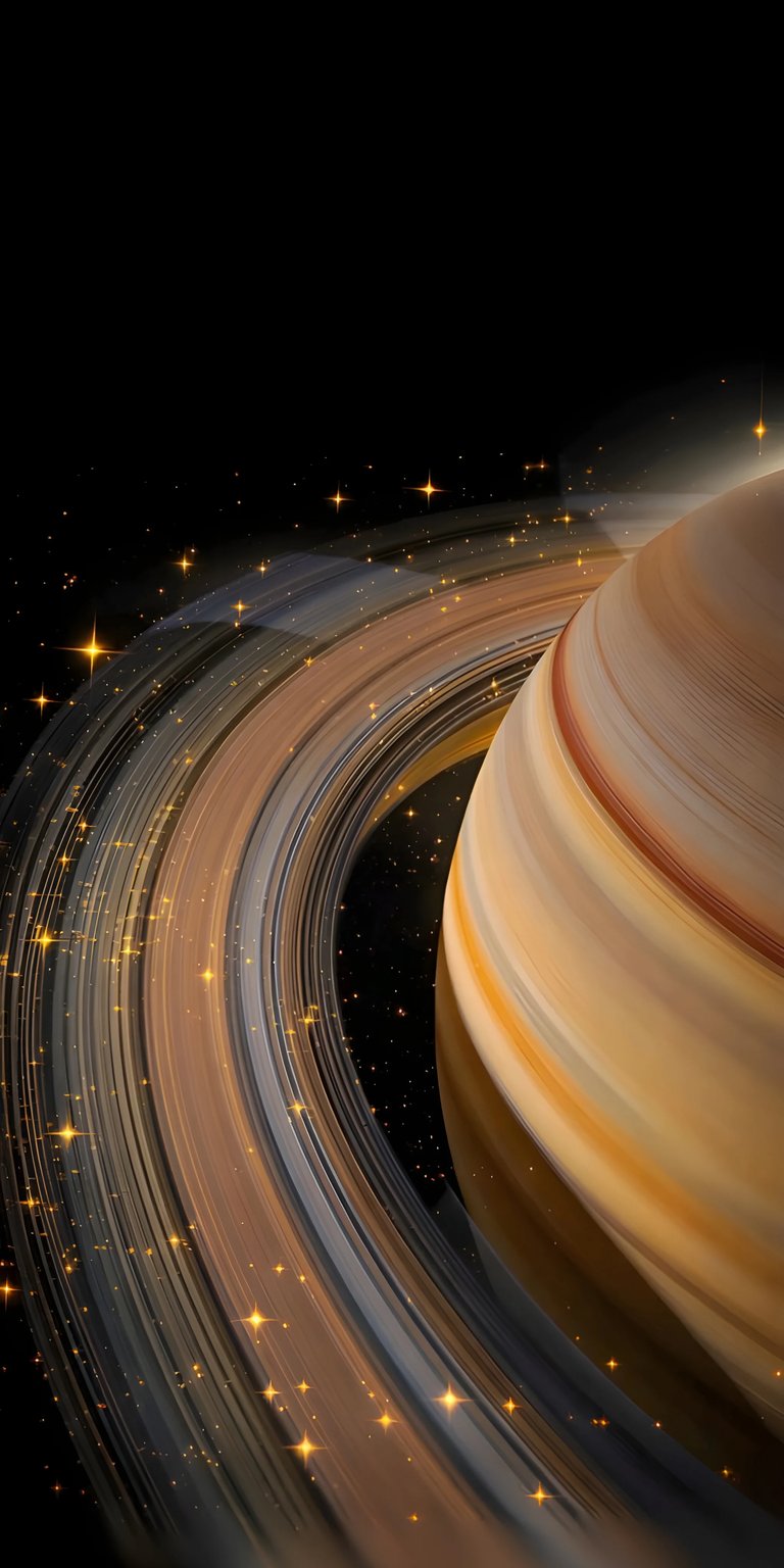 Download this stunning 4K Saturn wallpaper for your iPhone, featuring detailed rings, a striped planet surface, and twinkling golden starlight. This Saturn wallpaper will add a celestial touch to your mobile device.