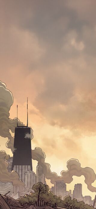 This Invincible wallpaper in 4K showcases a destroyed city with heavy smoke and dramatic lighting for your iPhone. This double wallpaper changes from a city landscape to the titular hero himself, both perfect for your mobile's lock screen.