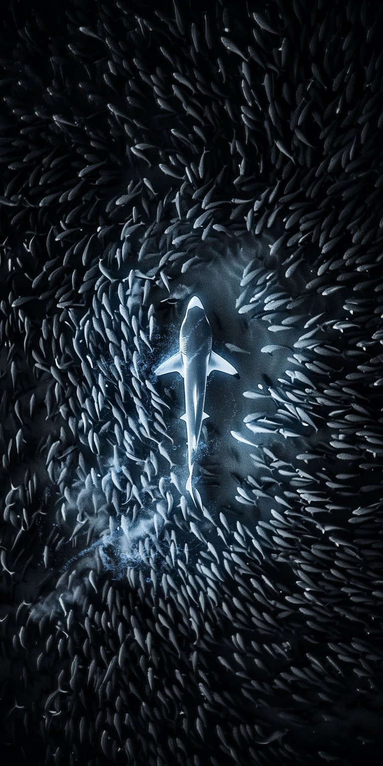 Shark with fishes all around wallpaper