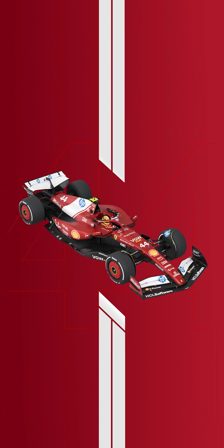 This high-performance 4K wallpaper for iPhone features a sleek Ferrari Formula 1 car set against a vibrant red backdrop with clean white racing stripes. It is the perfect wallpaper for motorsport fans looking to bring the speed and precision of the F1 track to their mobile screen.