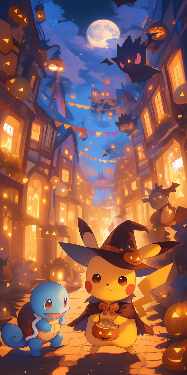 Pikachu and Squirtle trick or treating wallpaper