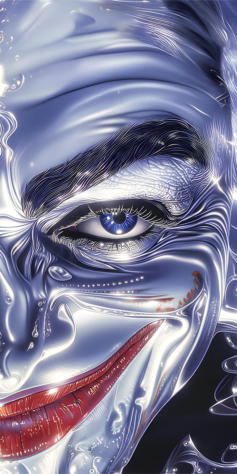 art face comic book character liquid joker metal shiny platinum