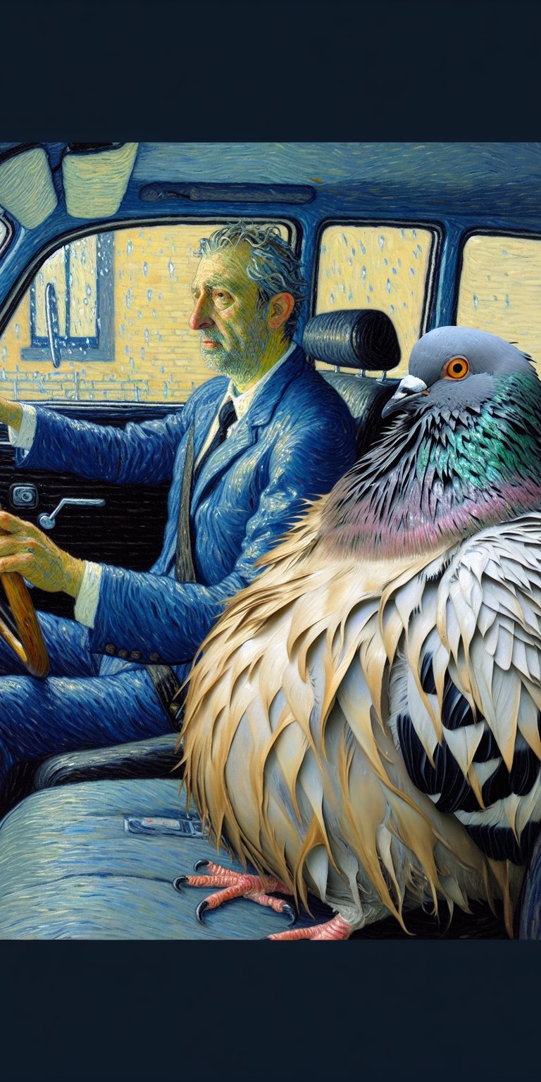 Man driving with a pigeon wallpaper