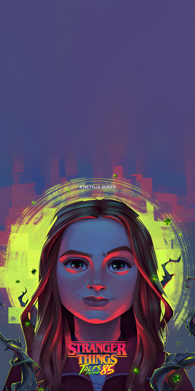 Max Mayfield 4K wallpaper featuring neon halo lighting, bold red tones, and detailed digital illustration. This aesthetic wallpaper is optimized for iPhone lock screen and home screen, making the wallpaper visually striking and vibrant.