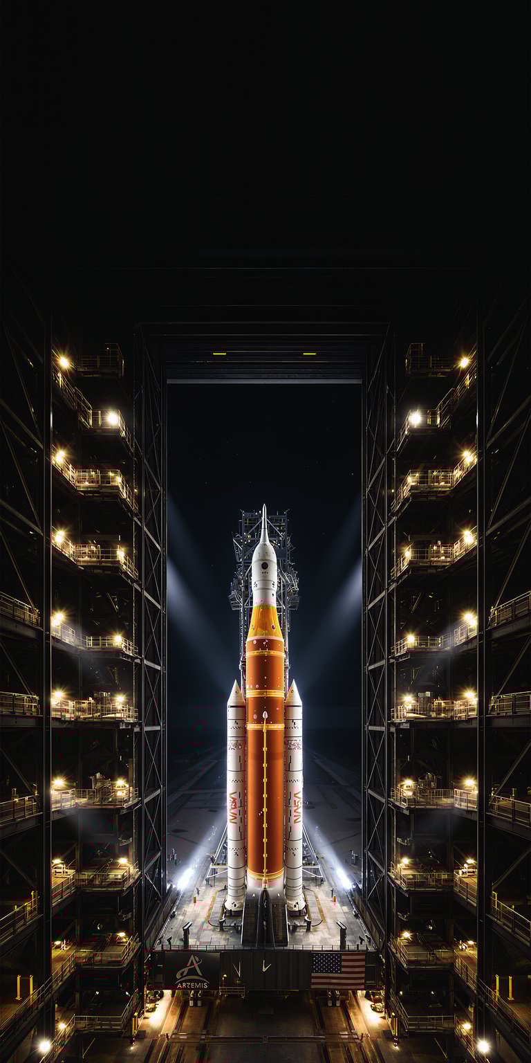 Feel the power of the Space Launch System with this vertical SLS rocket launch pad wallpaper optimized for mobile displays. This 3D wallpaper features intricate gantry details, industrial symmetry, and high-fidelity textures of the Artemis moon rocket.
