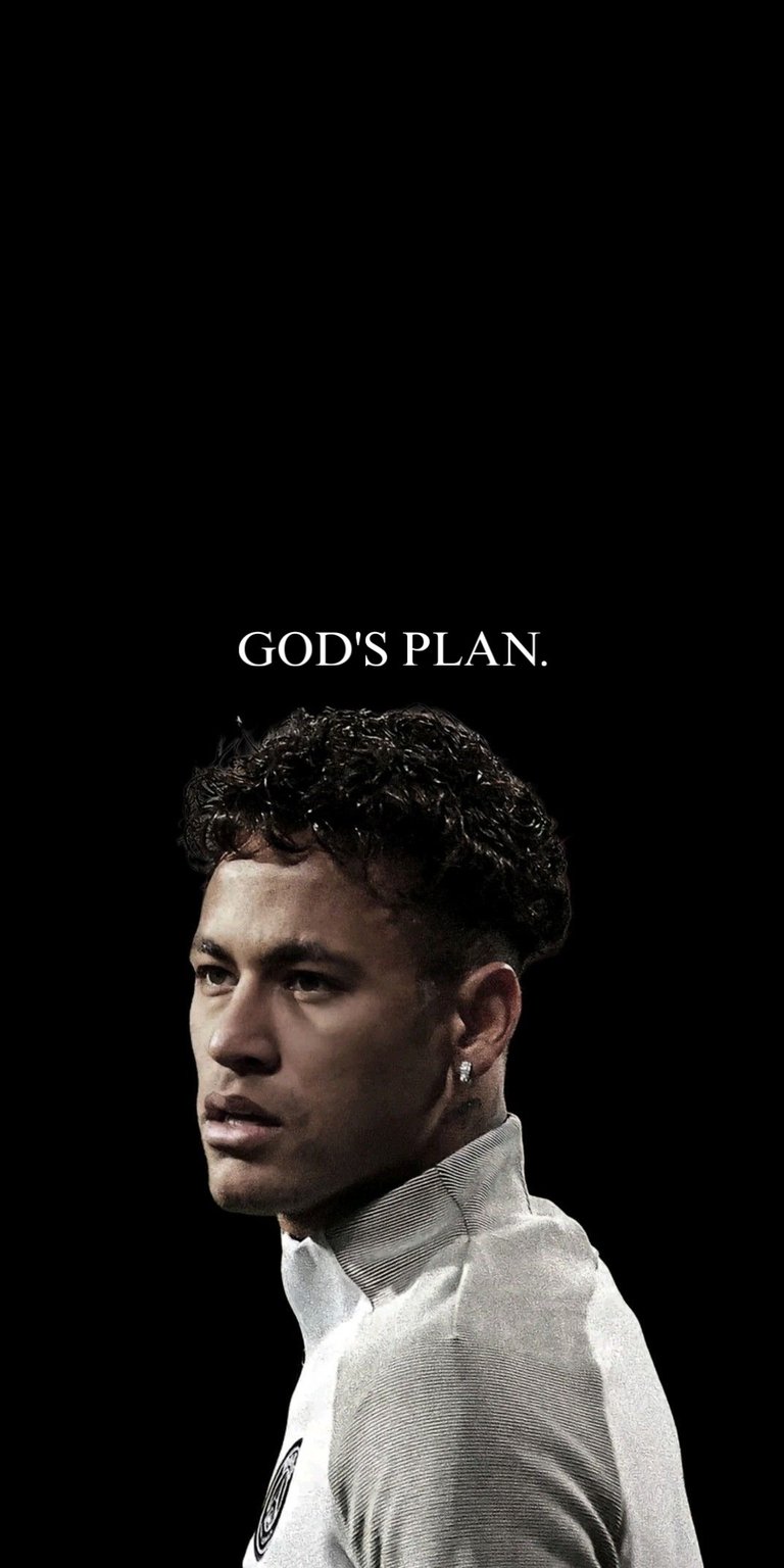 An intense portrait of Neymar Jr highlights this premium sports wallpaper for iPhone. The monochromatic lighting and "God's Plan" text make it a standout aesthetic wallpaper for fans.