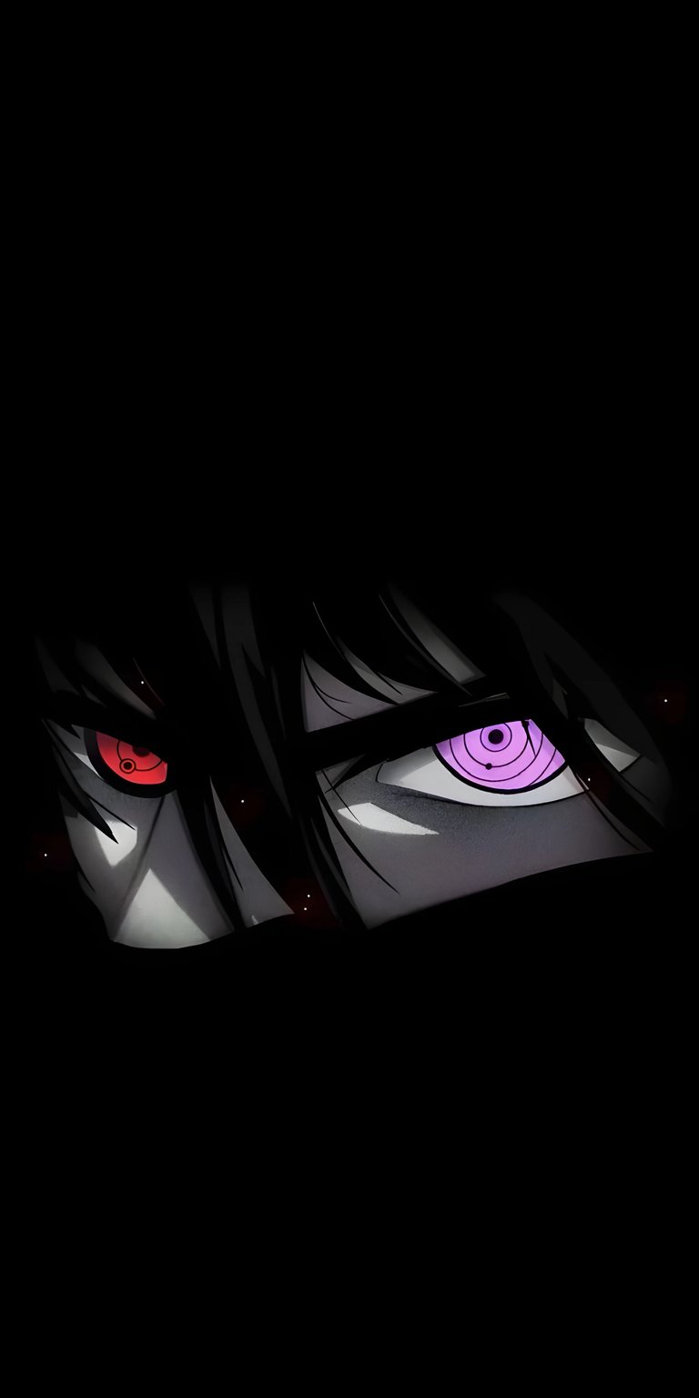 Download this Sasuke 4K wallpaper for your iPhone to showcase glowing red and purple eyes in the dark. This striking wallpaper features dramatic lighting and sharp character design.