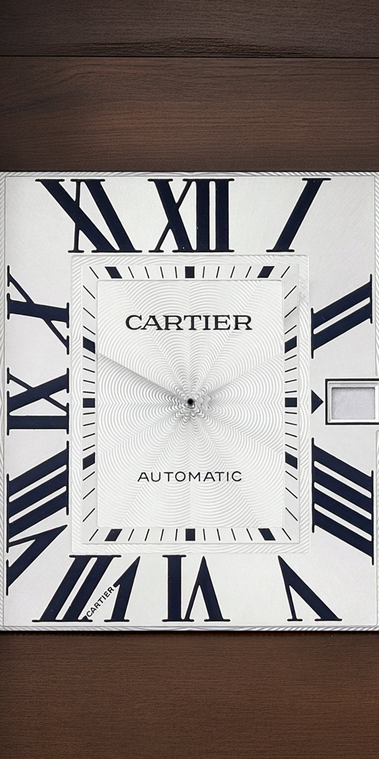 Get this stunning Cartier wallpaper in 4K for your iPhone, featuring a unique face with Roman numerals and a center with concentric circles. This elegant wallpaper showcases the luxury of Cartier with its automatic movement and dark blue accents.