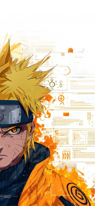 This matching Naruto Sasuke wallpaper is perfect for two iPhones, featuring a unique 4K resolution design. The wallpaper captures Naruto with his spiky blonde hair and Sasuke with his purple eyes, with tech details in the background.
