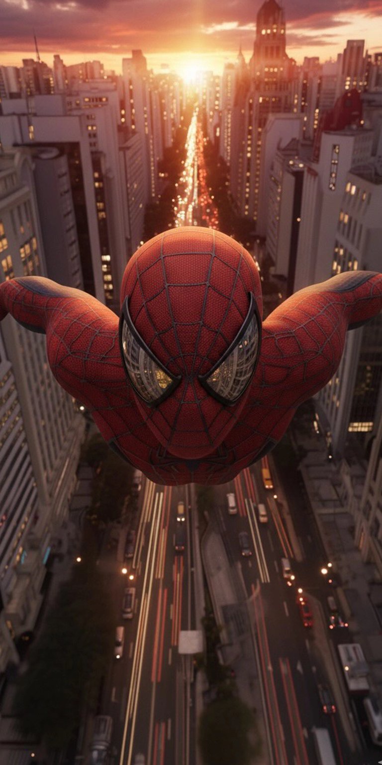 The image is a screenshot of an iPhone lock screen featuring a Spider-Man depth 3D effect wallpaper in full 4K detail