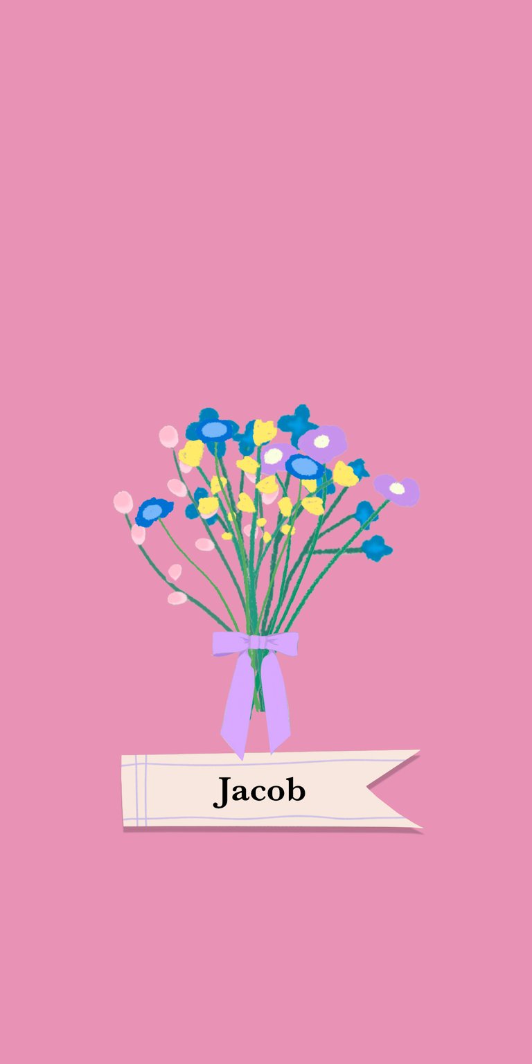 blue illustration flower wildflower daisy fill bouquet label ribbon name jacob