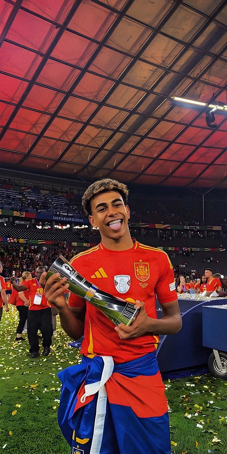 Lamine Yamal celebrating after the game wallpaper