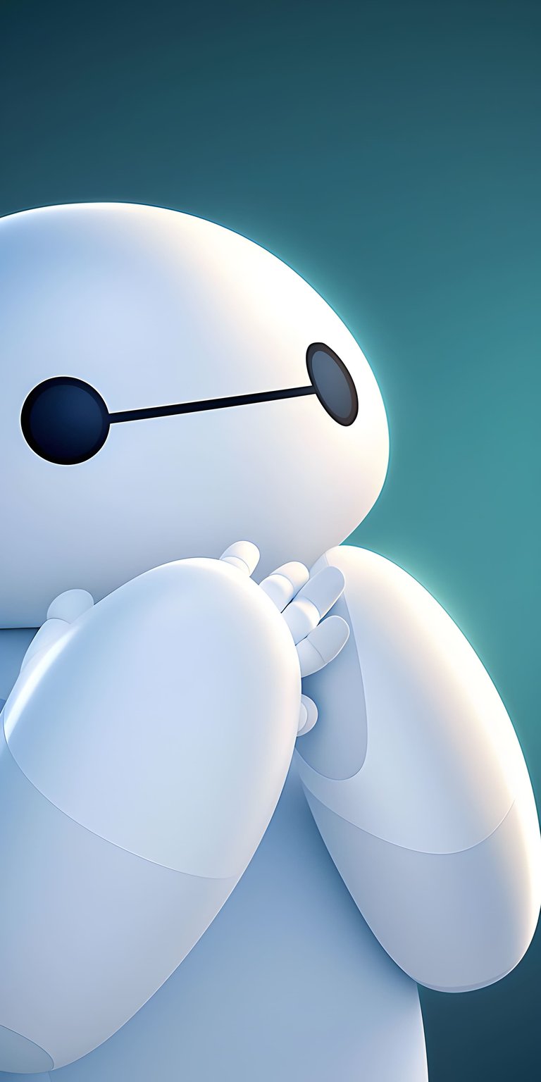 A clean and heartwarming 3D wallpaper featuring the lovable healthcare companion Baymax in a soft pose. This minimalist Baymax 3D wallpaper is perfectly optimized for your iPhone to provide a calming aesthetic.