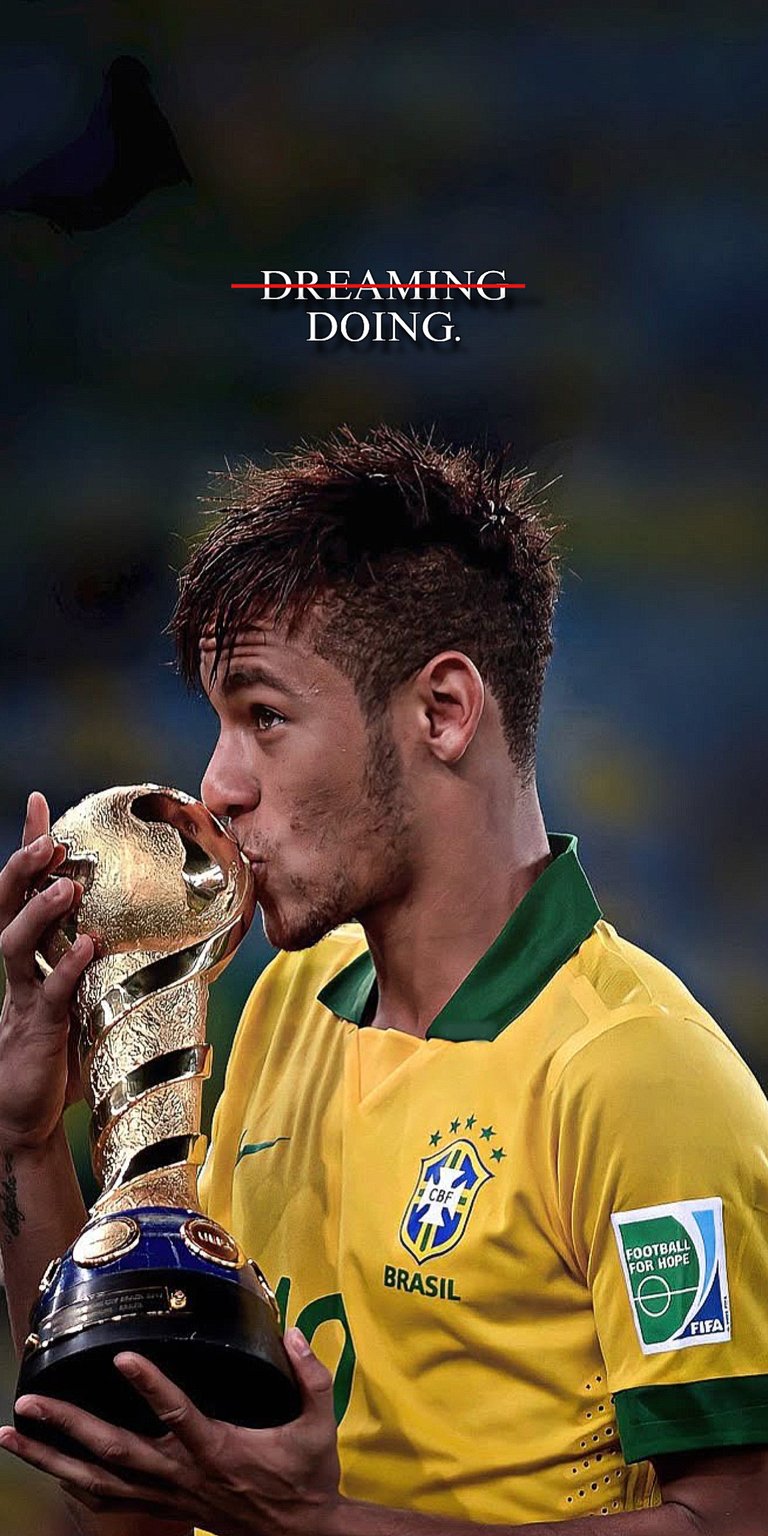 Neymar kissing the trophy wallpaper for iPhone